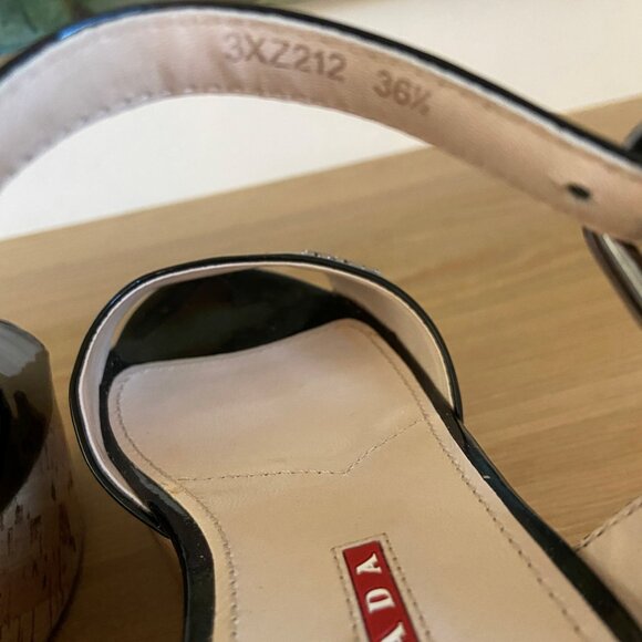 Prada Black Patent Sandals With Cork Wedge 36.5 - Picture 3 of 10